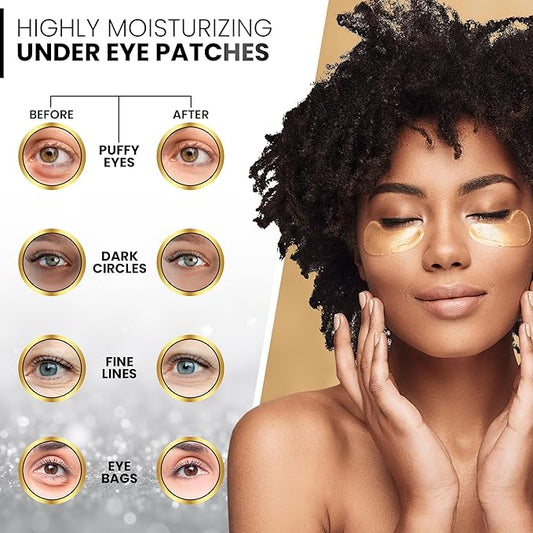 Under Eye Patches for Dark Circles and Puffiness – 24 Collagen Pairs for Puffy Eyes, Wrinkles & Bags – Gold Gel Eye Mask Vegan & Cruelty-Free