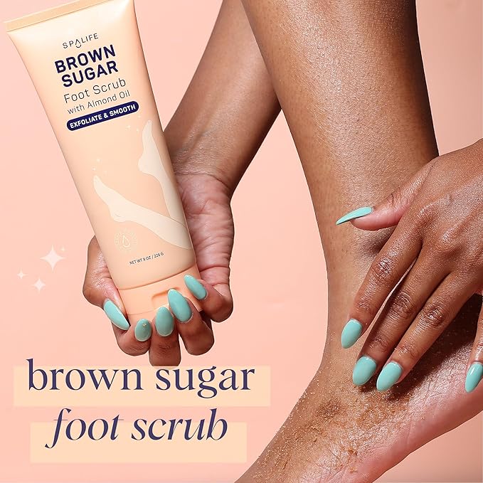 SpaLife Beauty Brown Sugar Foot Scrub – Exfoliating Foot Treatment for Dryness & Roughness – Sugar Scrub for Feet – Made with Shea Butter & Sweet Almond Oil to Soften & Smooth Skin