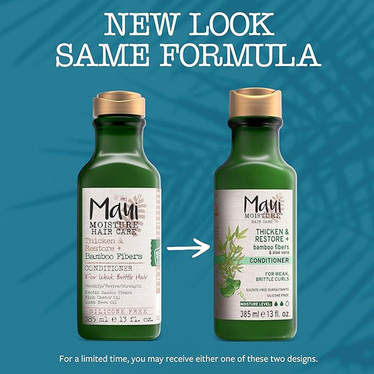 Maui Moisture Thicken & Restore + Bamboo Fibers Strengthening Conditioner to Soften Transitioning or Natural Hair & Renew Brittle Hair, Vegan, Silicone & Paraben-Free, 13 fl oz