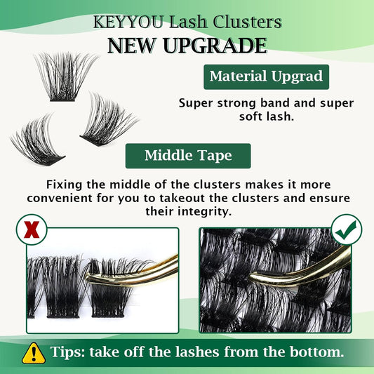 Lash Clusters 96pcs Individual Lashes Y04 D Curl 16mm Eyelash Clusters KEYYOU Volume Wispy Lash Extension Soft&Comfortable Easy DIY at Home(Y04,D-16mm)