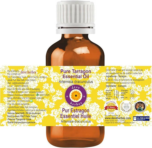 Deve Herbes Pure Tarragon Essential Oil (Artemisia Dracunculus) Steam Distilled 15ml (0.50 oz)