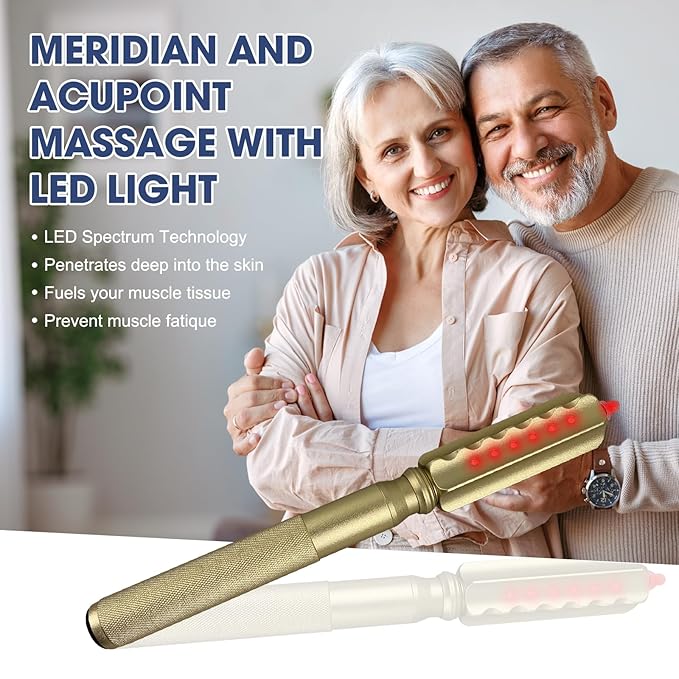 LED Red Light Therapy Eye Device, 3 Modes Red Light Eye Mask with Multi-Frequency Vibration + Red Light Therapy Massager Stick for Body and Face