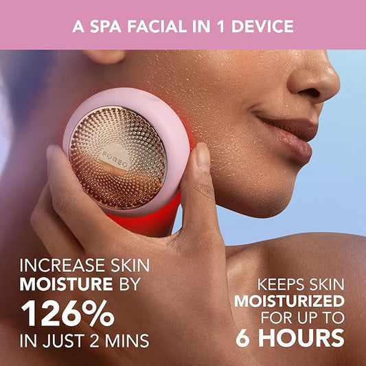 FOREO UFO 3 Deep Face Moisturiser - 5-in-1 Facial Spa - Red Light, Warming, Cooling, Massage, Anti Aging - Face Mask Skin Care - Pearl Pink
