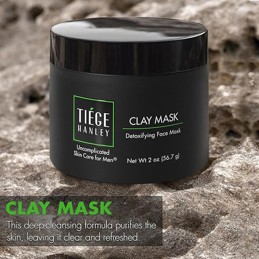 Tiege Hanley Mens Detoxifying Facial Clay Mask, 2 Oz (2-Pack) - Deep Pore Cleansing Charcoal Face Mask with Natural Kaolin Clay Absorbs Excess Oil & Reduces Appearance Pores - Skin Care for Men