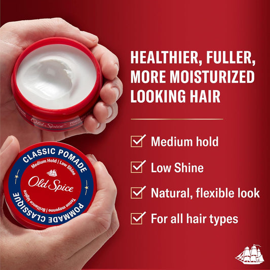Old Spice Classic Pomade for Men, Medium Hold, Low Shine, Men's Hair Styling, 2.22 Oz