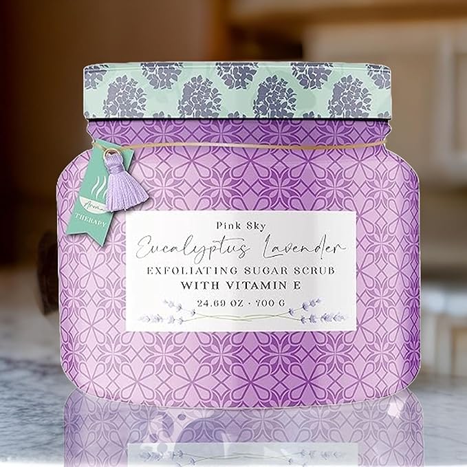 Pink Sky Exfoliating Body Scrub - Ultra Gentle Sugar Scrub for Smooth Skin - Premium Body Scrubs for Radiant, Soft Skin - Ideal Exfoliator for All Skin Types - 700g (Eucalyptus Lavender, 24.69 Oz)