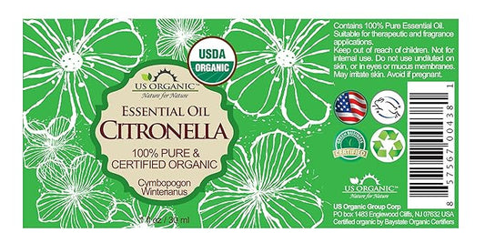 US Organic Citronella Essential Oil, USDA Certified, 100% Pure, 30 ml, Improved caps and droppers – Used for Skin Care, DIY Projects Like Candle Making and Much More