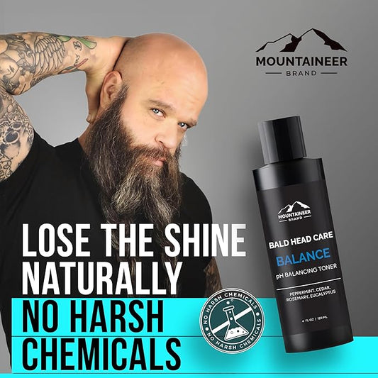 Mountaineer Brand Natural Anti Shine for Bald Head with Fresh & Natural Scent | Shine Reducer | PH Balancing Toner for Bald Head Oil Control | Made in West Virginia | Balance | 4oz