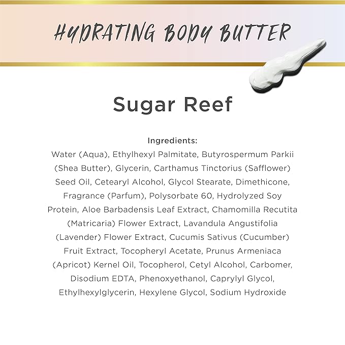 LALICIOUS Sugar Reef Body Butter - Hydrating Body Moisturizer with Shea Butter, Cucumber Extract & Apricot Oil, No Parabens (8 Ounces)
