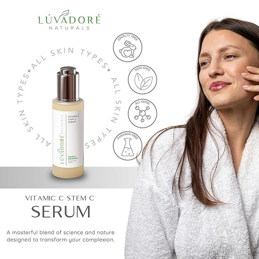 Vitamin C Serum for Face & Neck 2oz - 20% Vit C Serum Face, Reduces Dark Spots, Firms Skin with Orange Stem Cells, Plant Based Vitamin C, Anti-Aging, Natural Clean Beauty