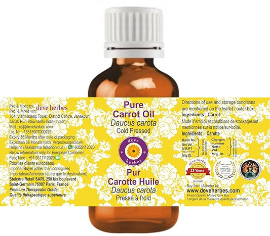 Deve Herbes Pure Carrot Oil (Daucus carota) Cold Pressed 10ml (0.33 oz)