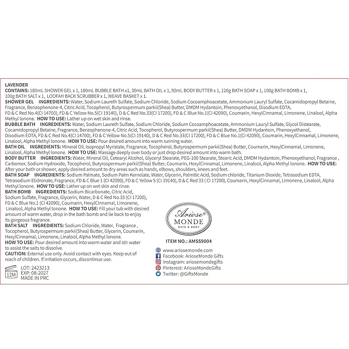 Spa Gift Basket Set, Lavender Home Spa Gift for Women With Shower Gel, Bubble Bath, Body Butter, Bath Salt, Bomb, Oil, Soap - Gift Idea for Mother, Girlfriend, Wife