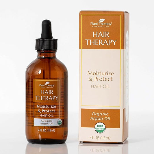 Plant Therapy Hair Therapy Moisturize & Protect Hair Oil 4 oz Organic Argan Oil 100% Pure and USDA Organic, First-Press, Virgin, For Face, Hair, Skin, Nails and Cuticles