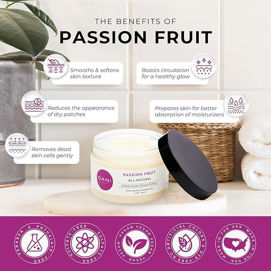 Naturals Sugar Scrub – Pure & Gentle Exfoliation with Juicy Passion Fruit Scent. Organic sugar, shea butter, and nourishing oils for smooth, soft skin – 14 oz
