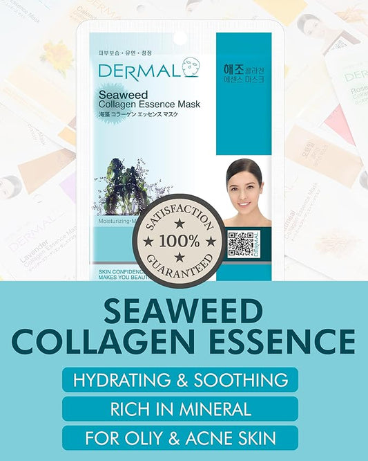 DERMAL Seaweed Collagen Essence Full Face Facial Mask Sheet 23g, single pack