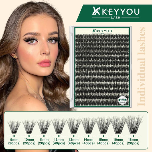 Clusters 3D Effect Eyelash Clusters 280pcs 100D D Curl 9-18MIX Individual Lashes Wispy Lashes Volume Cluster Lashes Natural Soft DIY Lash Extension(3D-100D-D-9-18MIX)