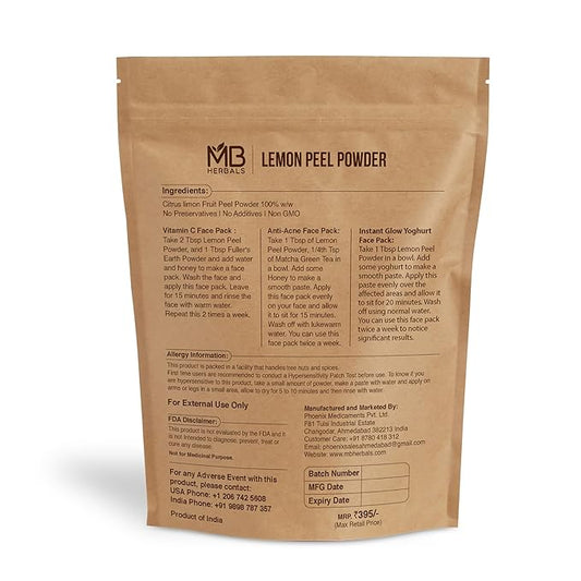 MB Herbals Lemon Peel Powder 227g | Half Pound | 100% Pure | For Face Pack | External Use Only