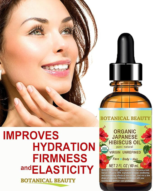 Botanical Beauty Organic HIBISCUS OIL (Hibiscus Sabdariffa) JAPANESE 100 Pure Natural VIRGIN UNREFINED COLD PRESSED Anti Aging, Vitamin E oil for FACE, SKIN, HAIR GROWTH 1 Fl.oz.- 30 ml
