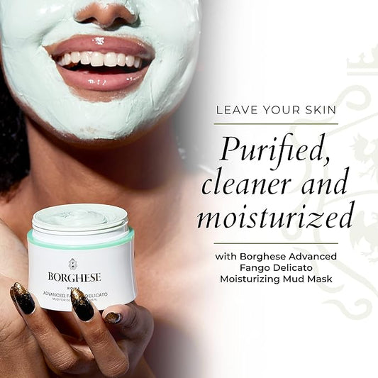 Borghese Advanced Fango Delicato Mud Musk - Hydrating Face Mask with Kaolin Clay, Aloe, Hydrolyzed Collagen & Hyaluronic Acid for Normal & Dry Skin