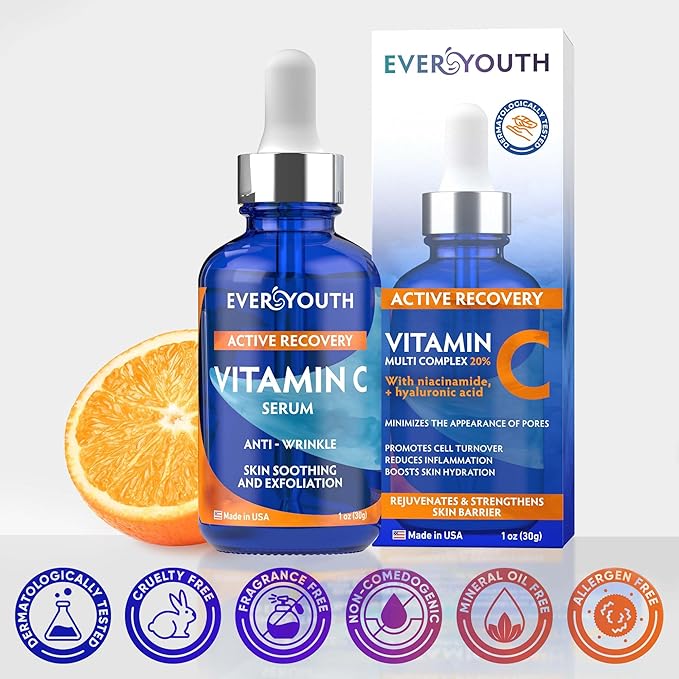 Collagen Cream for Face & Vitamin C Serum 20% Bundle, Anti Aging Facial Moisturizer and Stem Cell Serum with Hyaluronic Acid - Save 20%