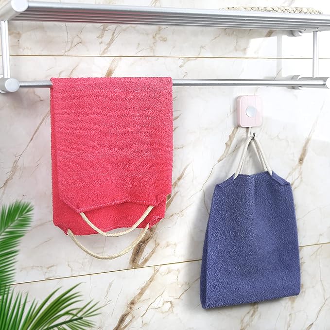 Evridwear Exfoliating Back Scrubber with Handles Two Sides for Body Shower Deep Cleans Skin Massages Invigorating Blood Circulation Men Women One Size (2 Pack Pink)