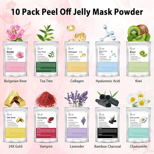 Jelly Masks Set for Facials Professional Spa,10 Pack Jelly Mask Powder with Mixing Bowl Set, Peel Off Hydrojelly Mask for Hydrating, Nourishing & Soothing, Gift for Women