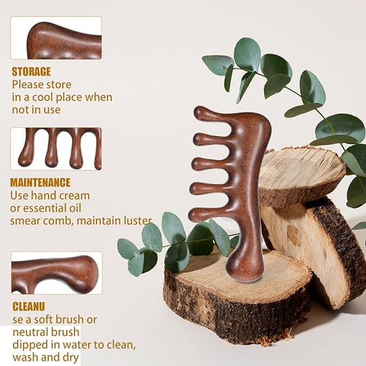 Wooden Scalp Massager, Loc Labor Birthing Comb Sandalwood Gua Sha Wide Tooth Hair Brush Natural Wood Meridian Massage Comb for Hair Growth, Relaxing Scalp Care Tool, Women and Men