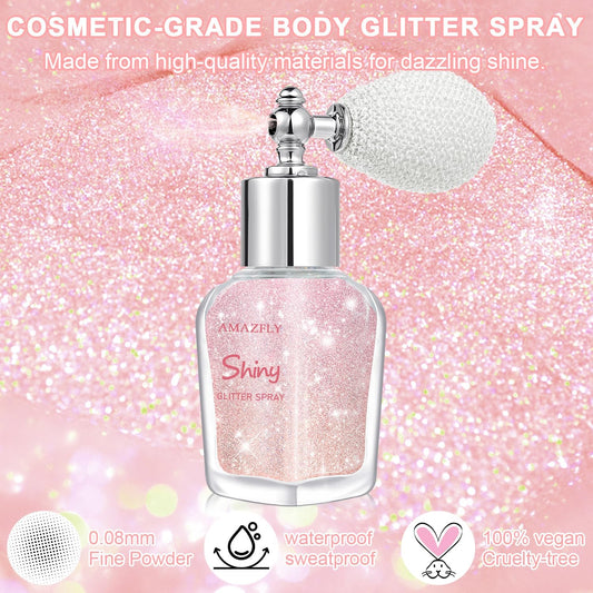 Hair and Body Glitter Spray, Shimmering Powder Sparkle Powder Makeup, Glitter Loose Sparkle Makeup for Body Highlighter,Festival Prom Rave Accessories (Pink)