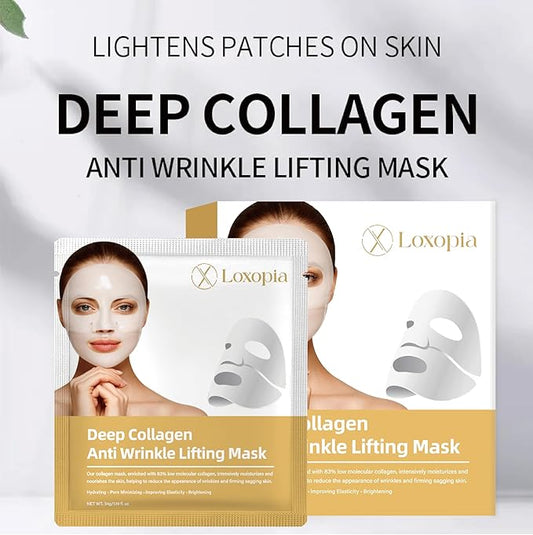 Deep Collagen Anti-Wrinkle Lifting Face Mask, Hydrating Hydrogel Collagen Face Mask, Pore Tightening & Skin Elasticity Boosting