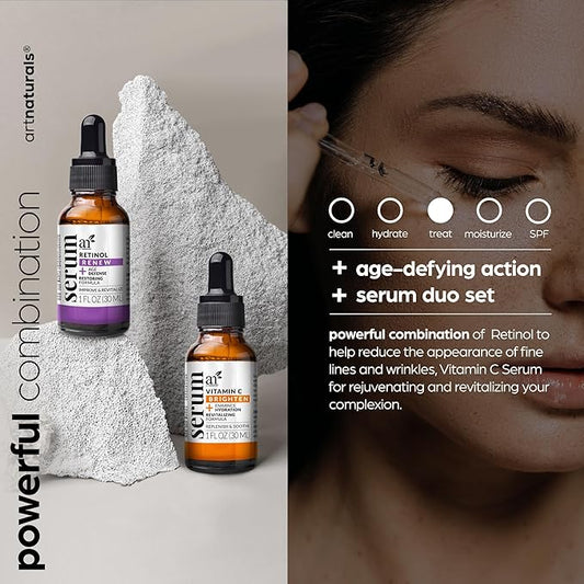 Vitamin C Serum Skin Care 2-Piece Set: Includes Retinol – Anti-Aging, Skin Brightening, Hydrating, Wrinkle Reduction, Dark Spot Corrector (1 Fl Oz (Pack of 2))