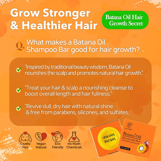 BEAUT'E SEOUL Batana Oil Shampoo Bar for Hair Growth – Natural Herbal Blend, PHA Scalp Exfoliating Cleanser, Sulfate-Free, pH Balanced, Suitable for All Hair Types, 3.52 oz
