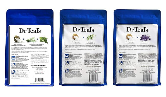 Dr. Teal's Pure Epsom Salt Soaking Solution Gift Set (3 Pack, 3lbs ea.) - Soothe & Sleep Lavender, Relax & Relief Eucalyptus with Spearmint, Wellness Therapy with Rosemary & Mint