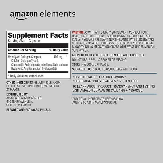 Amazon Elements Collagen Complex with Hyaluronic Acid, 90 Capsules, 3 Month Supply