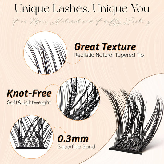 Lash Clusters DIY Lash Extensions, C Curl Individual Lashes Clusters Lashes Wispy Lash Extensions Natural Look Eyelash Clusters Mix 8-16mm(VOLUME-0.07C-8-16mm)
