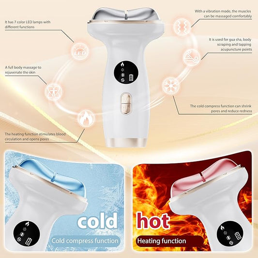 Upgraded Hot & Cold Dual Mode Face and Neck Beauty Massager, 7 in 1 LED Facial Sculptor, 7 Modes -Micro - Vibration - 7 Light -Heating -Ice Compress for Home Skin Care, Face Lift Device