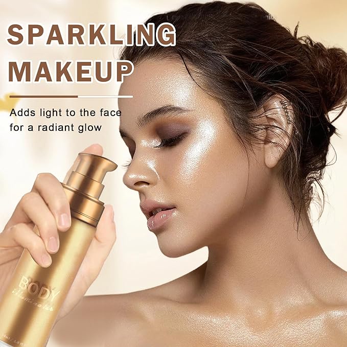 Body Shimmer Oil Body Glitter,Bronzer Body Glow Oil Moisturizing Shimmer Body Lotion Waterproof Liquid Highlighter Makeup-103 Glistening Bronze