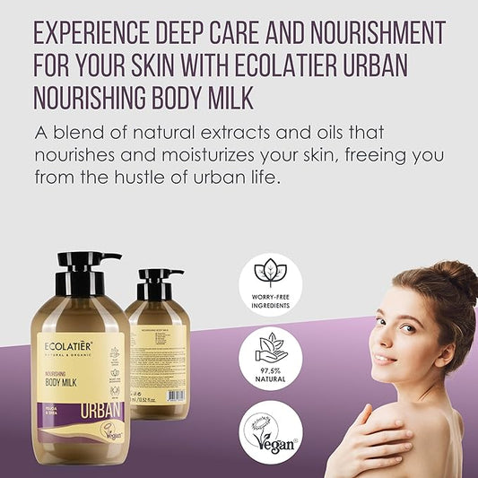 Nourishing Body Milk - Hydrating Body Lotion for Women & Men, 97.5% Natural Ingredients, Vegan Certified, Lightweight Formula with Mulberry & Avocado Oil for Dry Skin, 13.5 Fl Oz - ECOLATIER