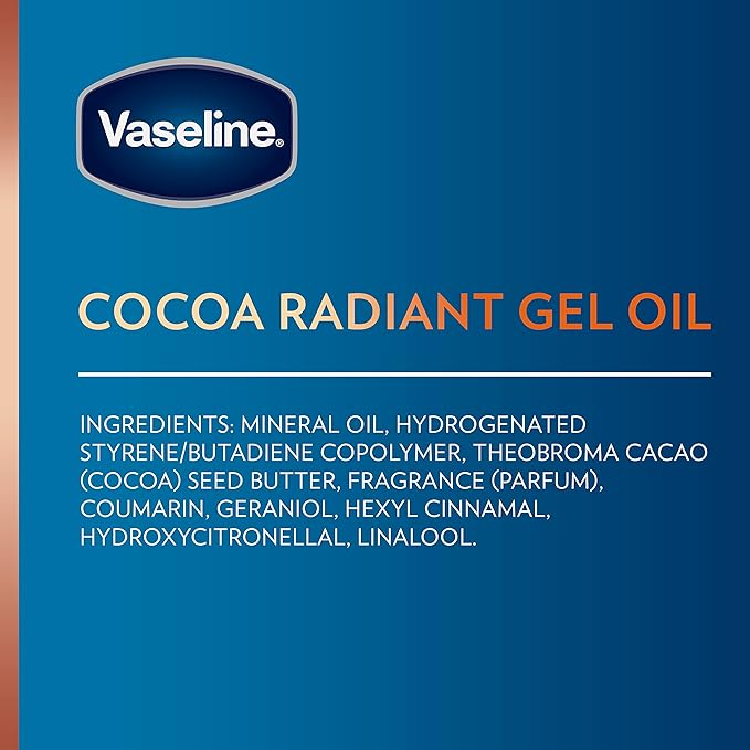 Vaseline Intensive Care Cocoa Radiant For Glowing Skin 3 Count Body Gel Oil Body Oil Made with 100% Pure Cocoa Butter + Replenishing Oils 6.8oz
