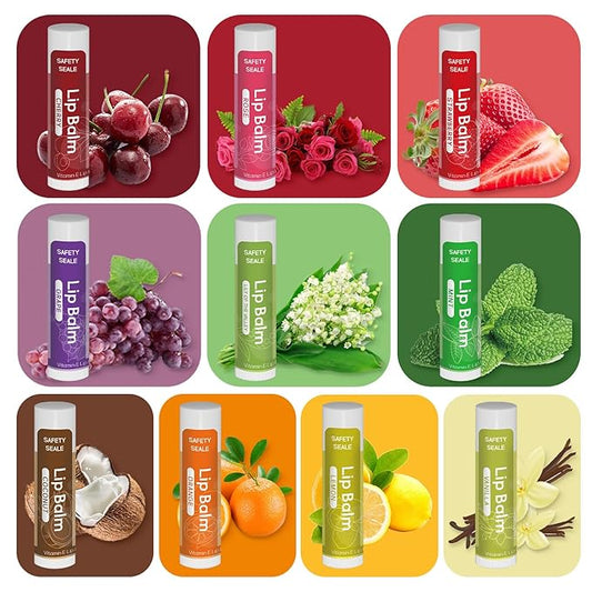20 Pack Natural Lip Balm Bulk with Vitamin E and Coconut Oil Valentine's Day best choice - Moisturizing, Soothing, and Repairing Dry and Chapped Lips Valentine's Gift - 10 Flavors - Non-GMO