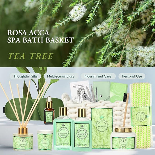 Mother's Day Gift Set, Spa Gift Set for Women & Men, 15pcs Spa Basket Set -Tea Tree Scented- includes Body Wash, Parfume Lotion, Bubble Bath, Bath Soak, Manicure Set, Gifts for Mom, Birthday Gifts