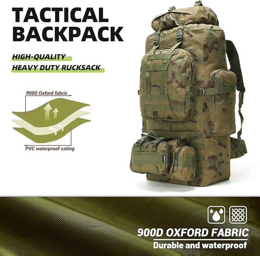 100L Camping Hiking Backpack,Molle military Tactical rucksack backpack,Waterproof Lightweight Hiking Backpack (Ruin Green)