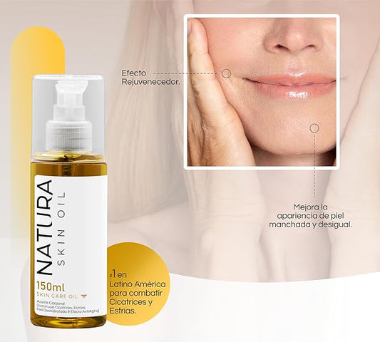 Natura Skin Oil 5fl OZ - Anti-Stretch Marks and Scars Body Oil Skin Care Firming, Non-Greasy, Deeply Hydrates and Nourishes - Tensor and Skin Repair Effect., Gold