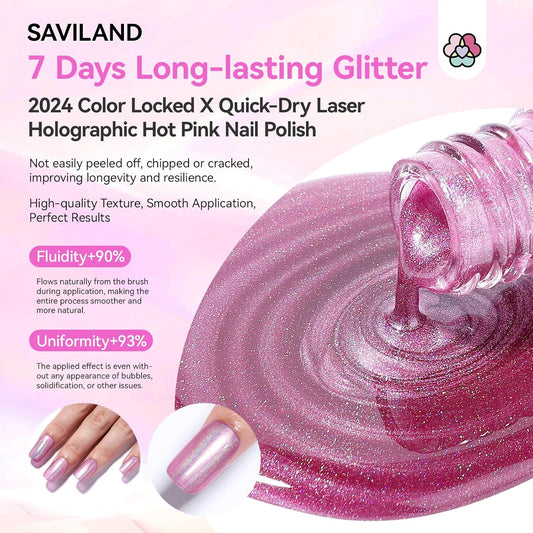 SAVILAND Holographic Nail Polish Pink: Metallic Chrome Nail Polish Air Dry Fast,10 ml/0.34 oz High Glossy Shimmer Glitter Nail Pigment Oil-based Fingernail Polish for Salon DIY Home for Women