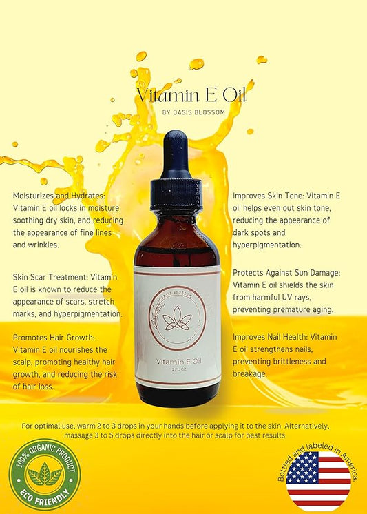 Organic Vitamin E Oil for Skin, Face & Scars - Pure & Natural Liquid Formula - 74000 IU - 100% Pure & Natural Vitamin E Oil - 2 Fl. Oz.