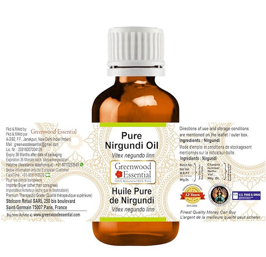 Pure Nirgundi Oil (Vitex negundo Linn) Natural Therapeutic Grade 30ml (1 oz)