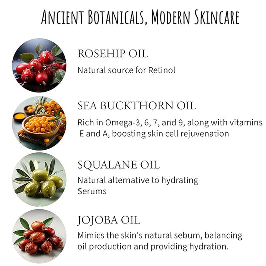 Mesopotamian Face oil for women, Cold-Pressed, Organic Anti Aging Facial Oil, Sea Buckthorn, Safflower, Borage Seed, Rosehip, Jojoba Oil, Squalane, Lavender Oil… 1oz.