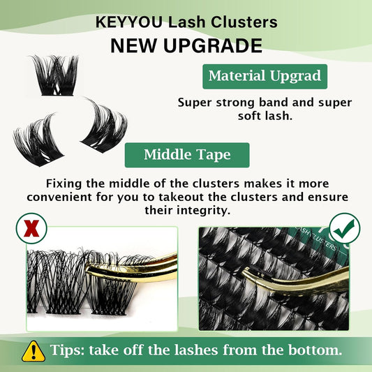 Lash Clusters,96 Pcs Cluster Lashes Y10 D Curl 8-18MIX DIY Lash Extensions Eyelash Clusters,KEYYOU Volume Wispy Individual Lashes Soft&Comfortable Easy DIY at Home(Y10,D-8-18MIX)