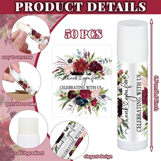 50 Pcs Wedding Bridal Shower Gifts Party Favors Bulk Floral Lip Balm Baby Shower Thank You Appreciation Gifts for Women Tea Bachelorette Party(Wedding Flower)