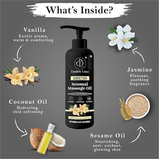 Organic - Edible Aromatic Vanilla Massage Oil | Natural Vanilla & Jasmine with Coconut Oil
