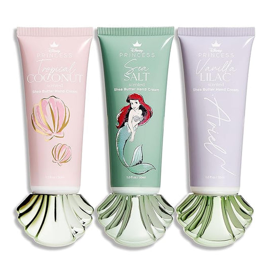 Belle Maison Disney Mermaid Ariel 3pc Hand Cream Set - Tropical Coconut, Sea Salt, Vanilla Lilac Scented, 30 ML / 1.01 FL OZ Each, Hand Cream Set